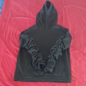 Women's Black Hoodie with Ruched Sleeves